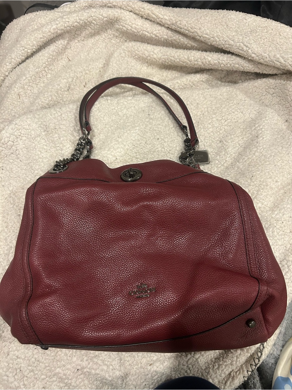 Coach Pebbled Leather Shoulder Bag in Burgundy/Oxblood